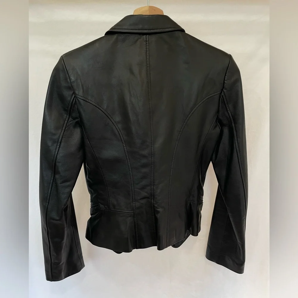 Nix Jeans Fitted waist Black lambskin leather shaped jacket Deep V Korean brand - Picture 7 of 17